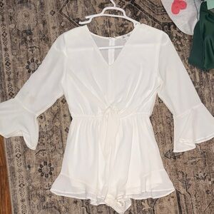White Long Sleeve Romper